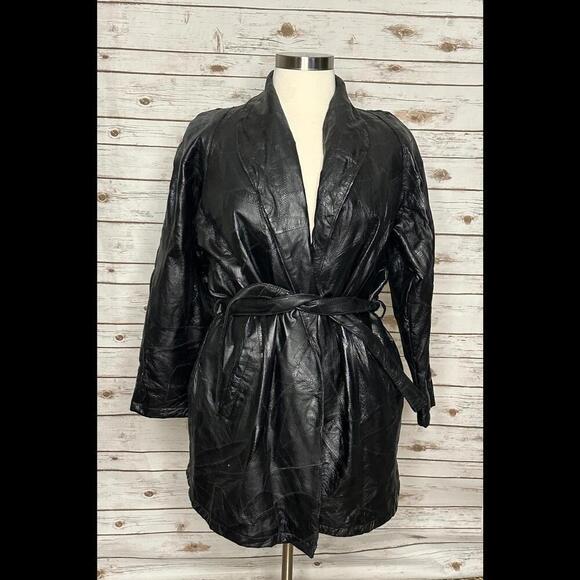 Navarre Leather Company Jackets & Blazers - Vintage Navarre Leather Company mob wife leather patchwork belted trench coat